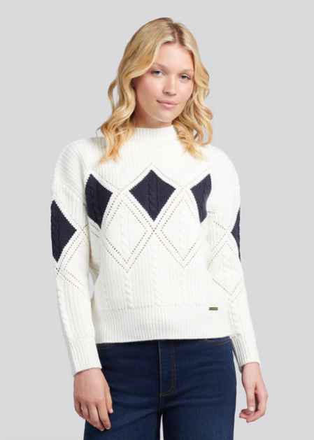 US Polo Womens Argyle Cable Knit Jumper
