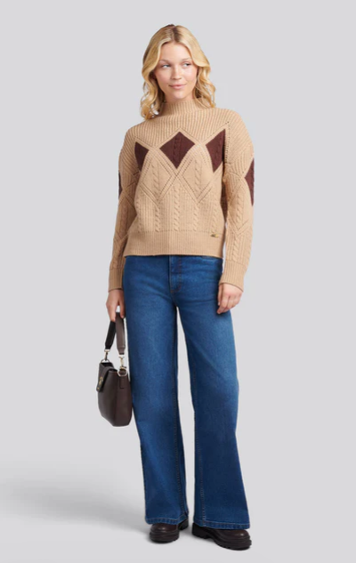 US Polo Womens Argyle Cable Knit Jumper