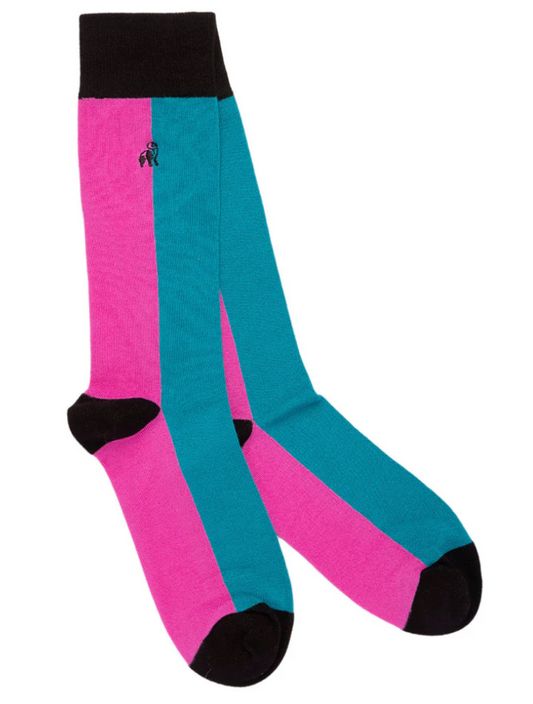 Pink & Aqua Vertical Striped Bamboo Socks