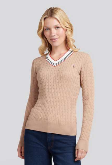 US Polo Fine Cable Contrast V-Neck Jumper