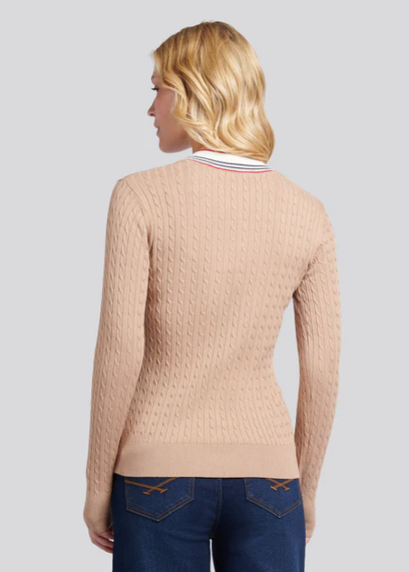 US Polo Fine Cable Contrast V-Neck Jumper