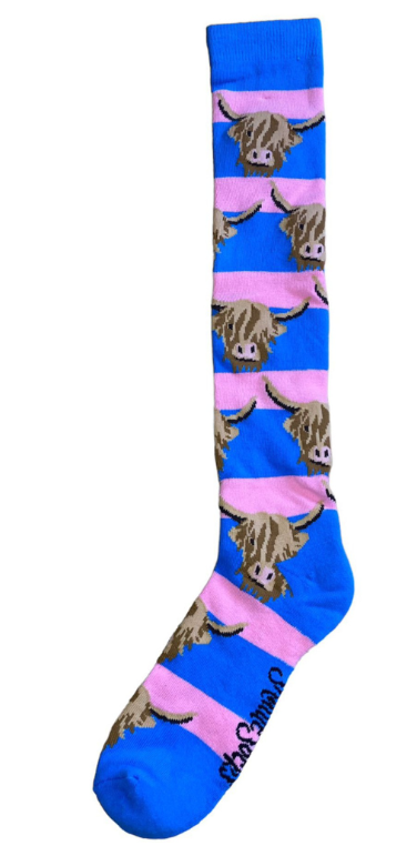 Pink & Blue Highland Cow Welly Socks